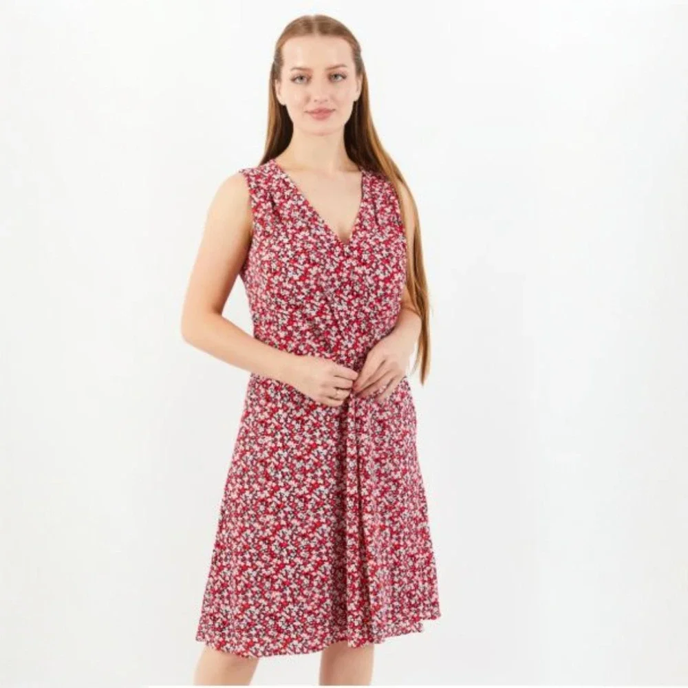 Lauren Ralph Lauren Dress Sz 12 Floral Faux Wrap Jersey Sleeveless‎ V-Neck